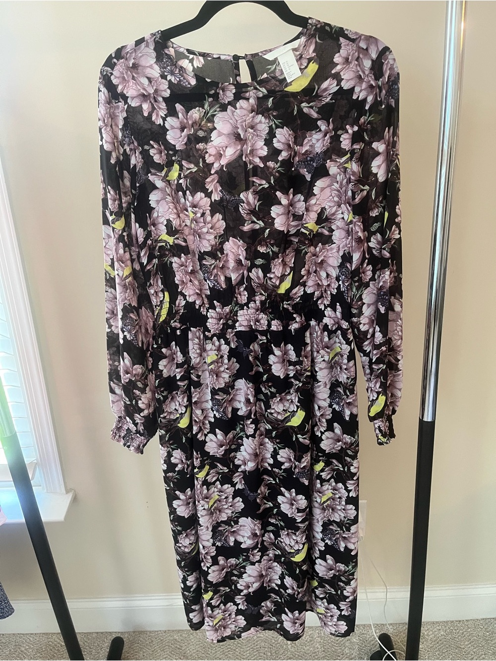 H&M Black Midi Dress with Floral Print
